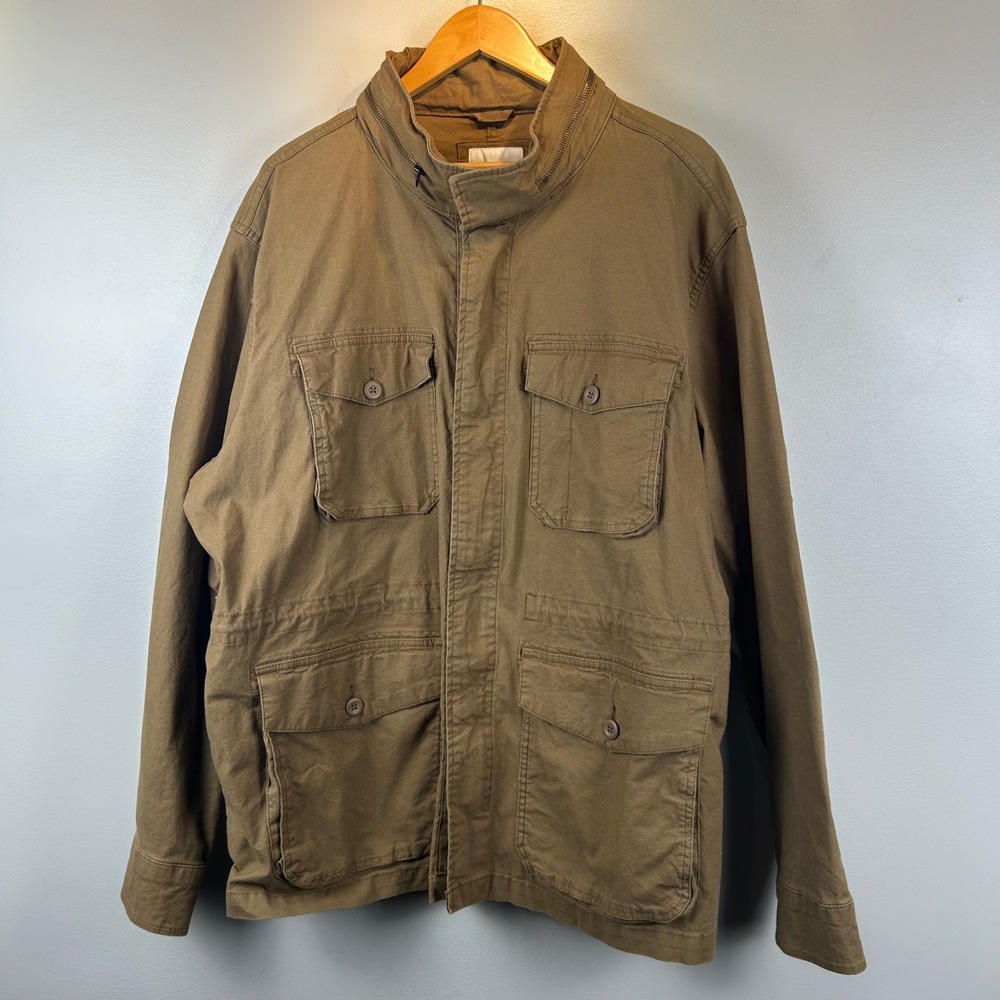 Old Navy Mens XXL Brown Cotton Utility Field Jacket Hidden Hood RN 54023